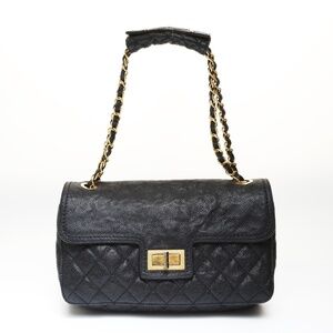 CHANEL 2.55 Caviar Leather Chain Shoulder Bag Black WS27024